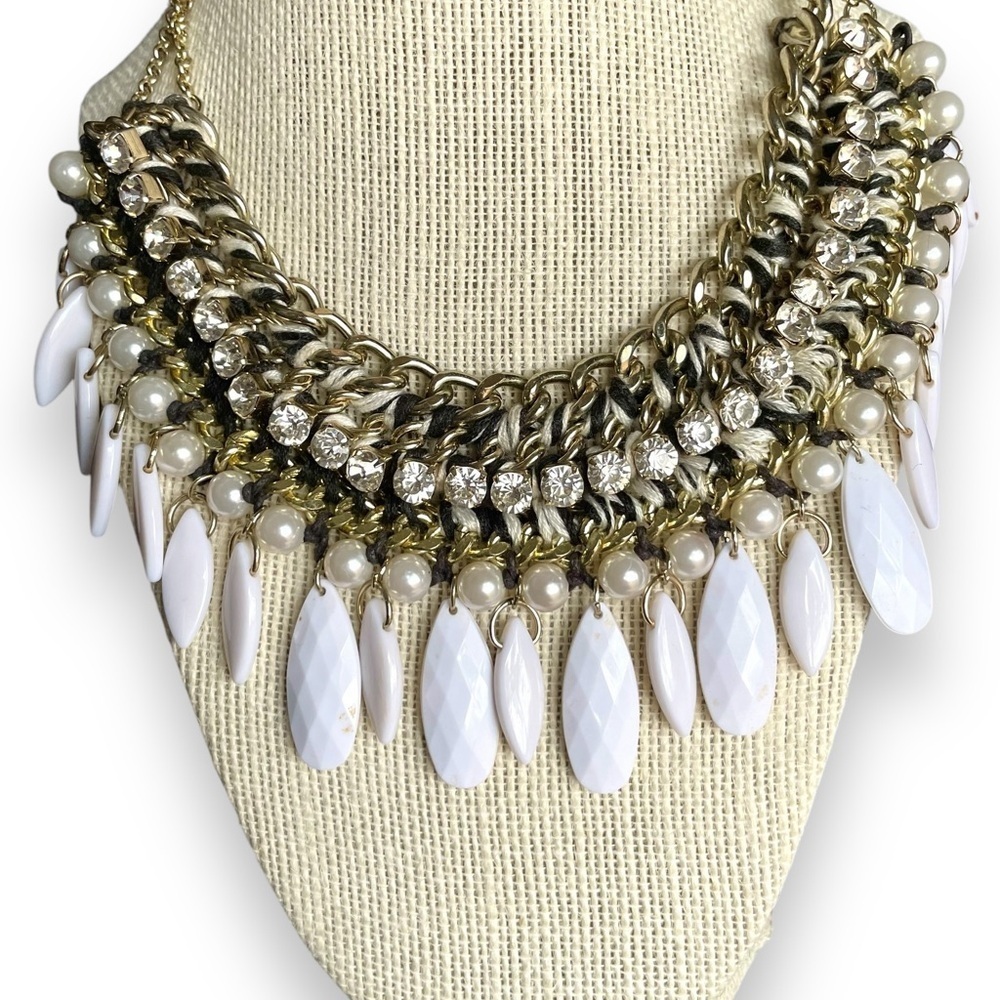 Express Beaded Gold Adjustable Statement Necklace - image 3